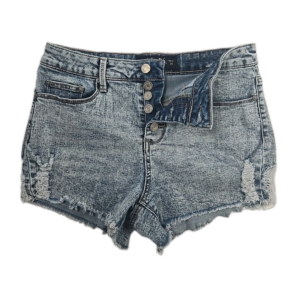 Womens Shorts‎ Size 11 Junior High Rise Button Fly Frayed Denim Indigo Rein